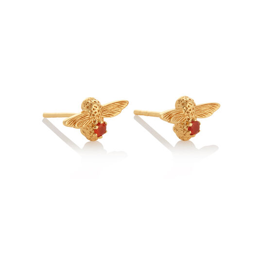 Celebration Gold & Red Agate Bee Studs