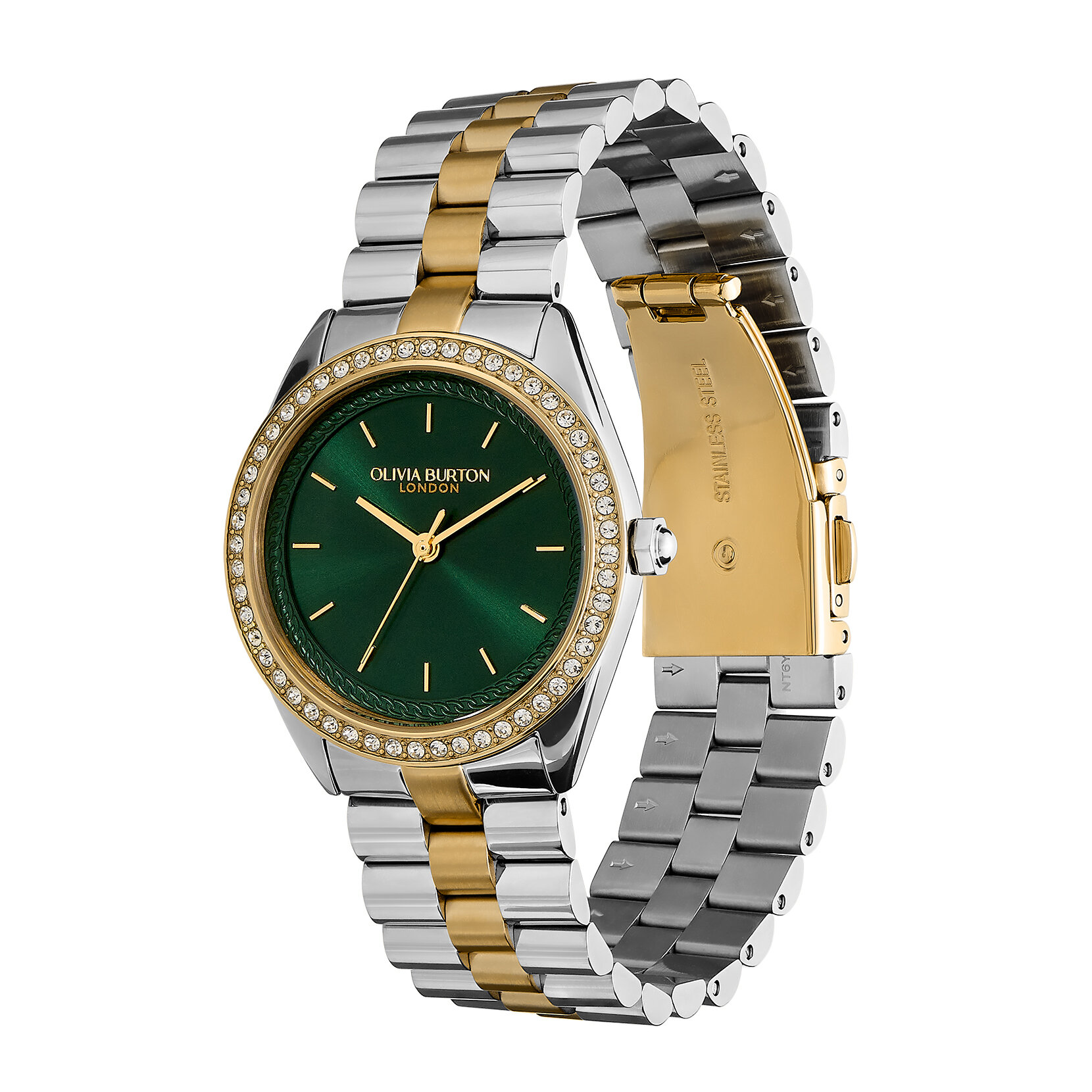 Montre Bejewelled Vert Sapin & Bracelet Bicolore 34 mm