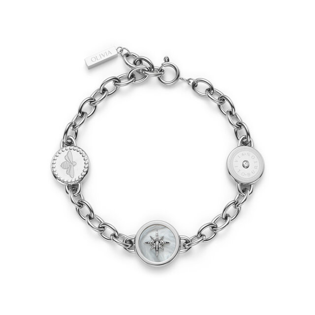 Bee and North Star Silver Tone Charm Bracelet