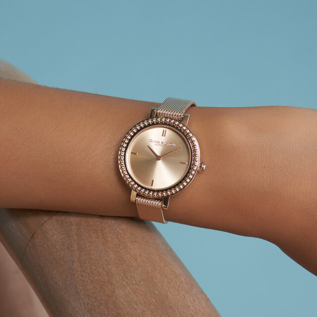 30mm Vintage Bead Rose Gold Mesh Watch