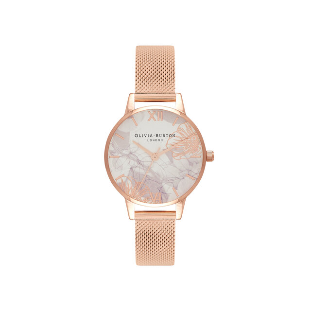 30mm White & Rose Gold Mesh Watch