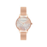 Abstract Florals 30mm White & Rose Gold Mesh Watch | Olivia  display picture 2