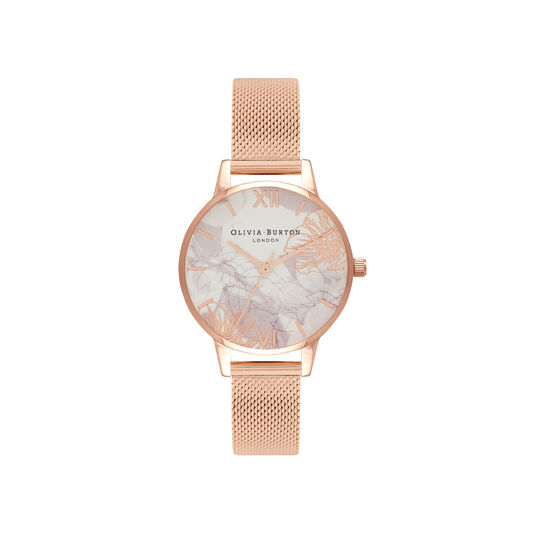 Abstract Florals Rose Gold Mesh Watch
