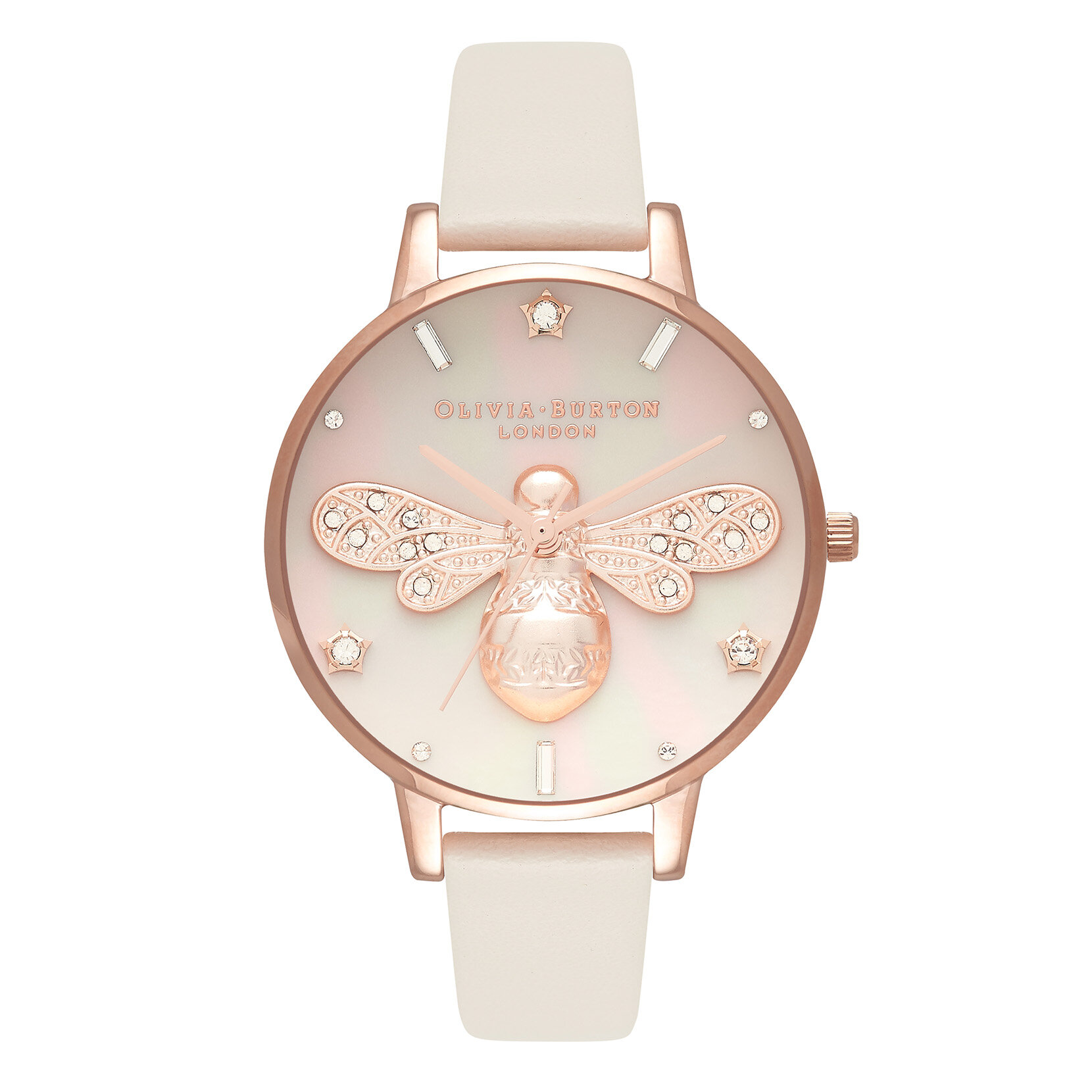 Montre Sparkle Bee à cadran Demi blanc poudré et or rose