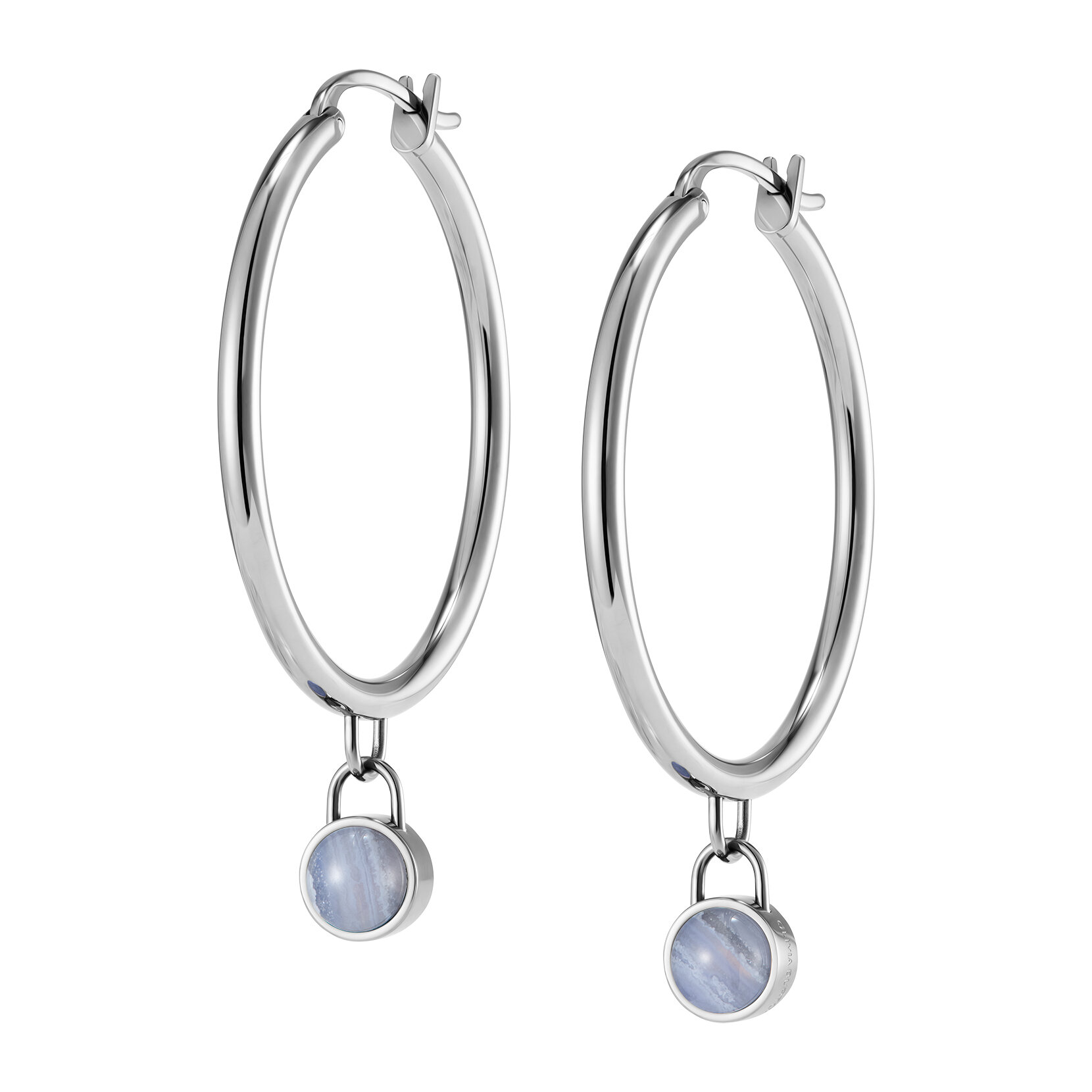 Purple Agate Cabochon Silver Tone Gemstone Hoop Earrings