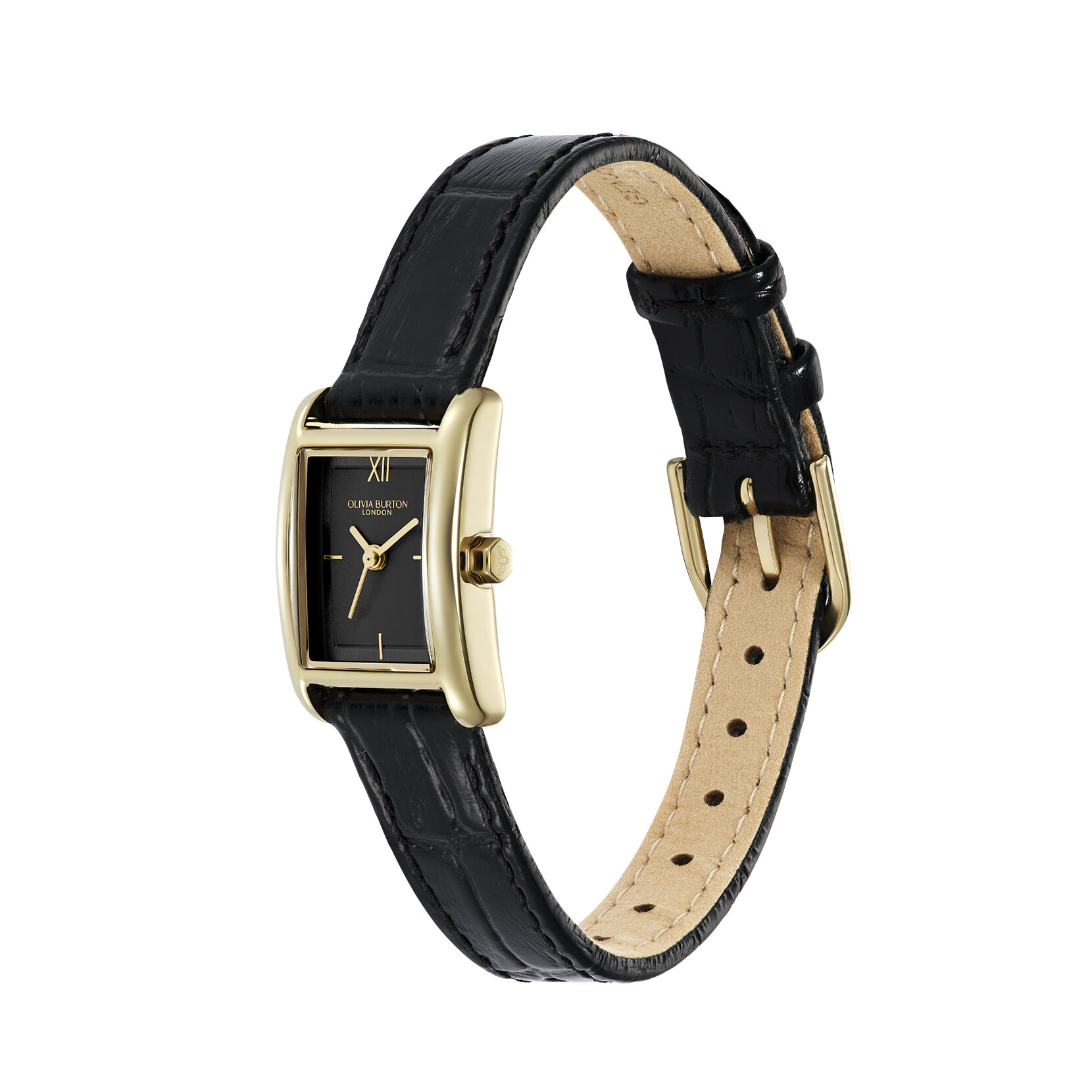 16mm Mini Grove Gold & Black Croc Leather Strap Watch