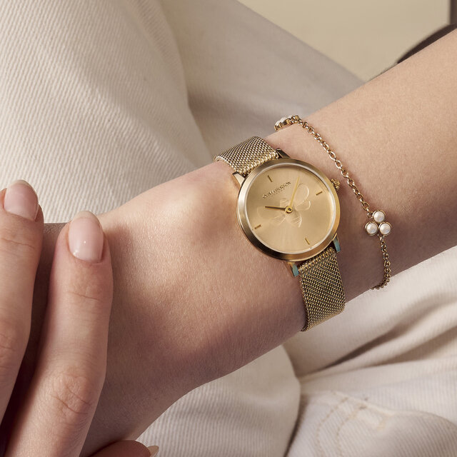 Montre Abeille ultra fine avec bracelet en maille milanaise Or 28 mm