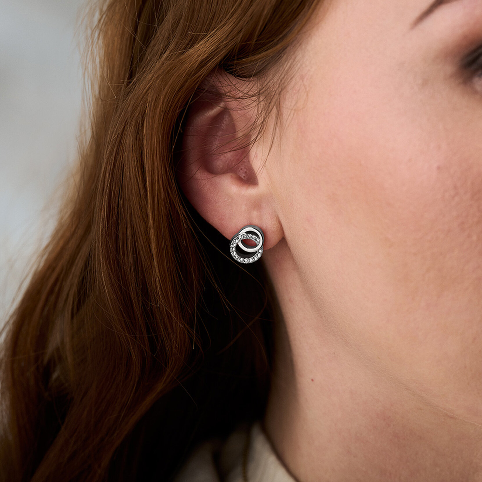 Silver Interlink Drop Stud Earrings