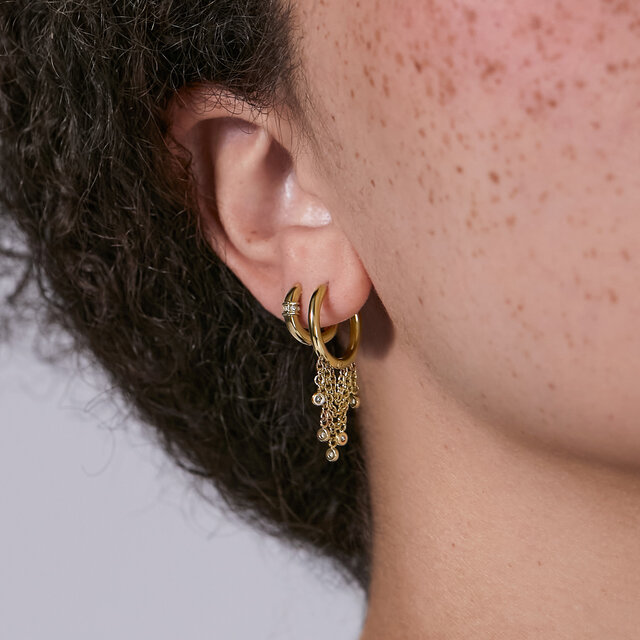 Boucles d'oreilles Cr&eacute;oles Huggies Plaqu&eacute;es Or avec Cristaux Lin&eacute;aires