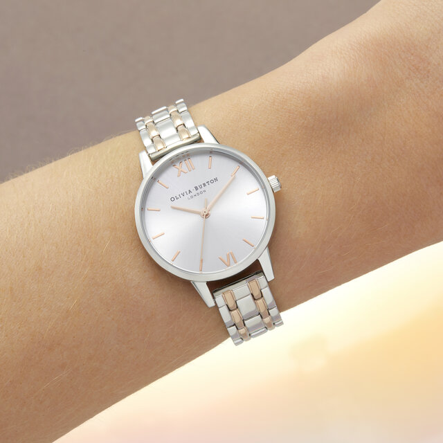 Bracelet cadran midi argent et or rose pâle