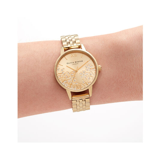 Bejewelled Lace Gold Watch