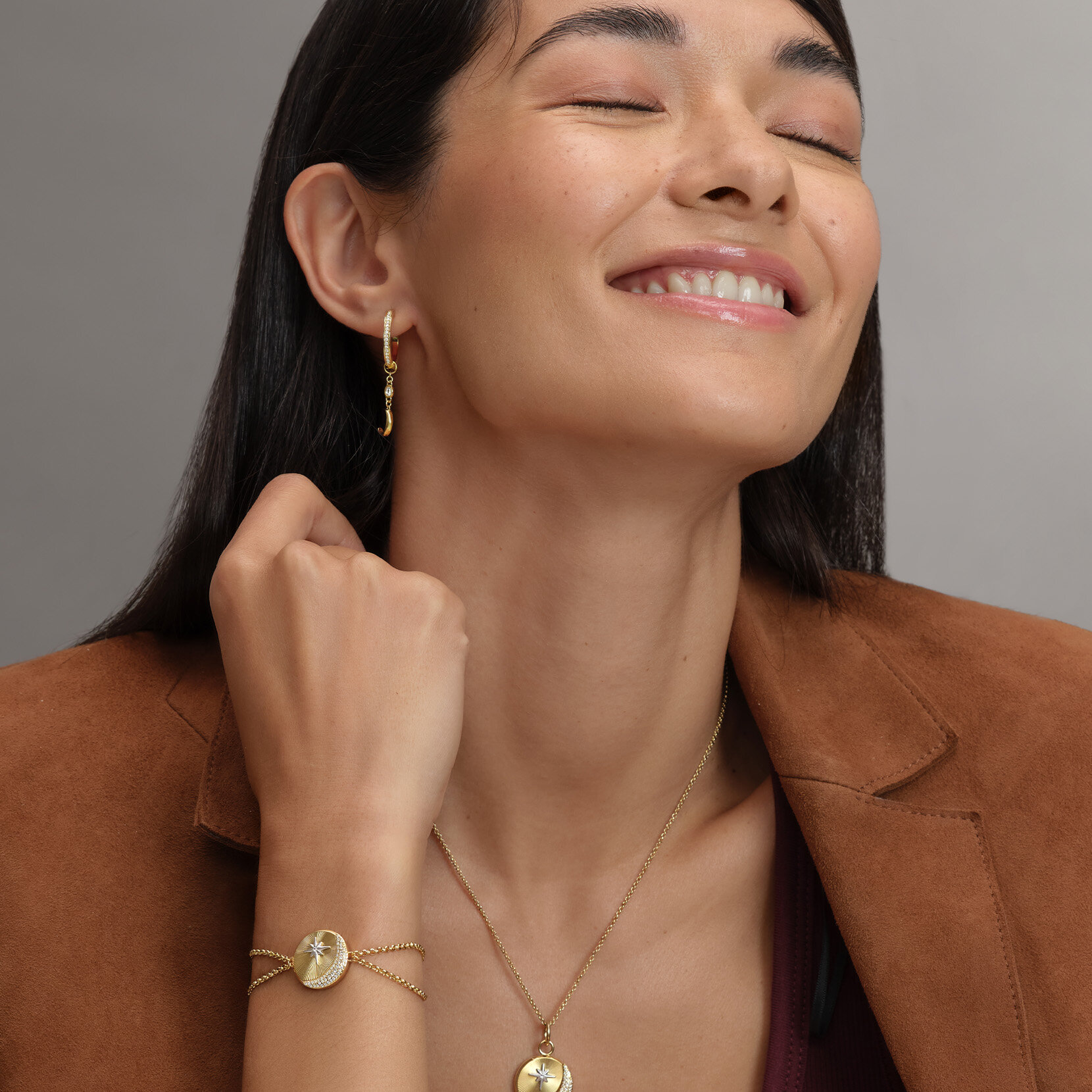 Boucles d'Oreilles Huggie Celestial Star and Moon Plaqué Or