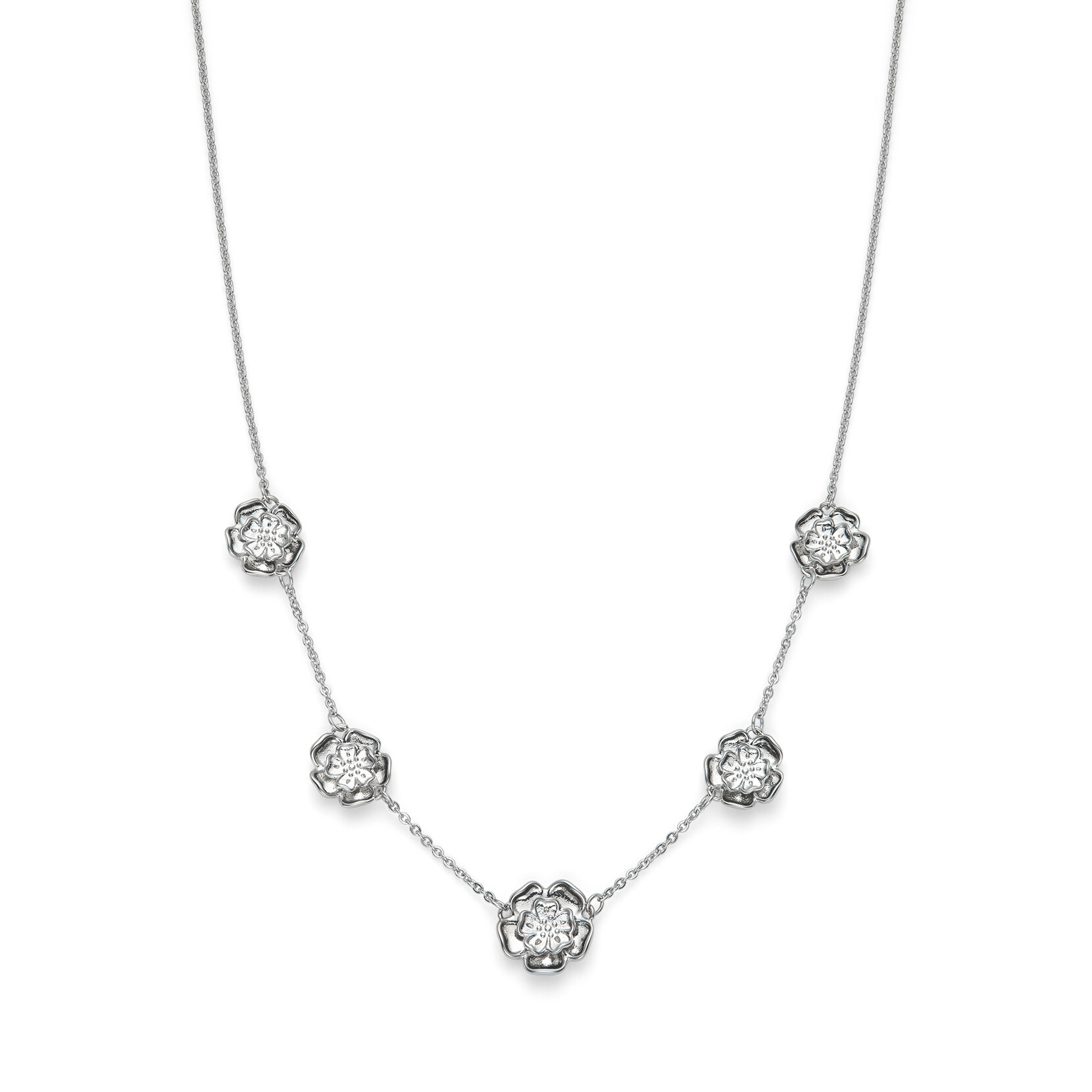 Tudor Rose Silver Tone Multi Station Necklace
