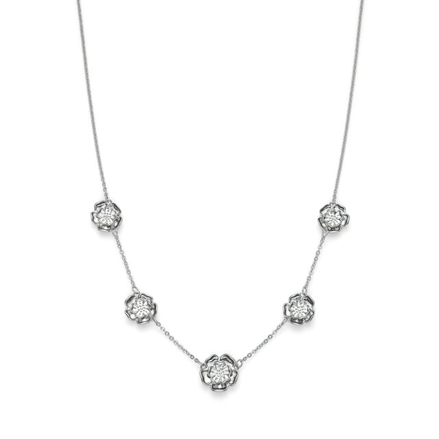 Tudor Rose Silver Tone Multi Station Necklace