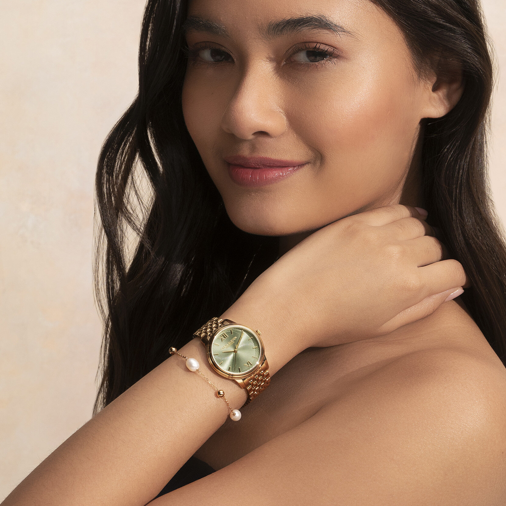 Montre Swirl Vert Sauge & Bracelet Or 32mm