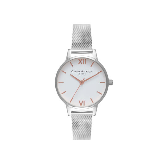 White Dial Silver Mesh Watch