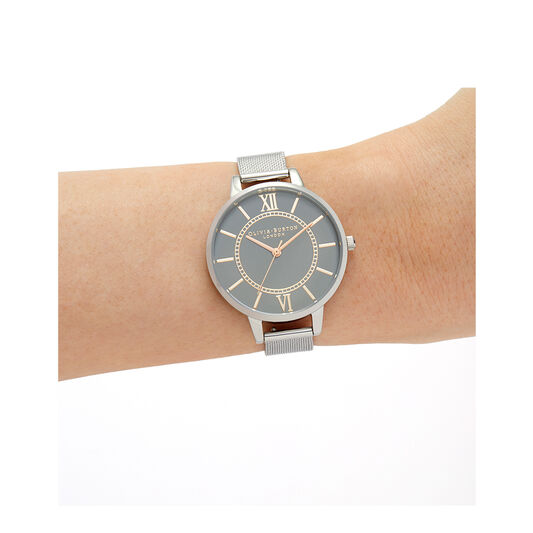 Wonderland Grey Dial, Rose Gold & Silver Mesh Watch