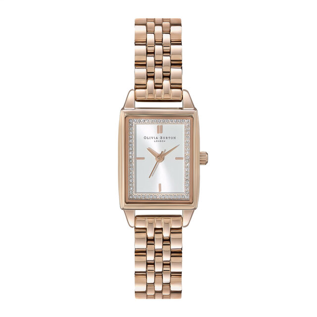 Montre Townhouse rectangulaire blanc à bracelet or blanc 21 mm