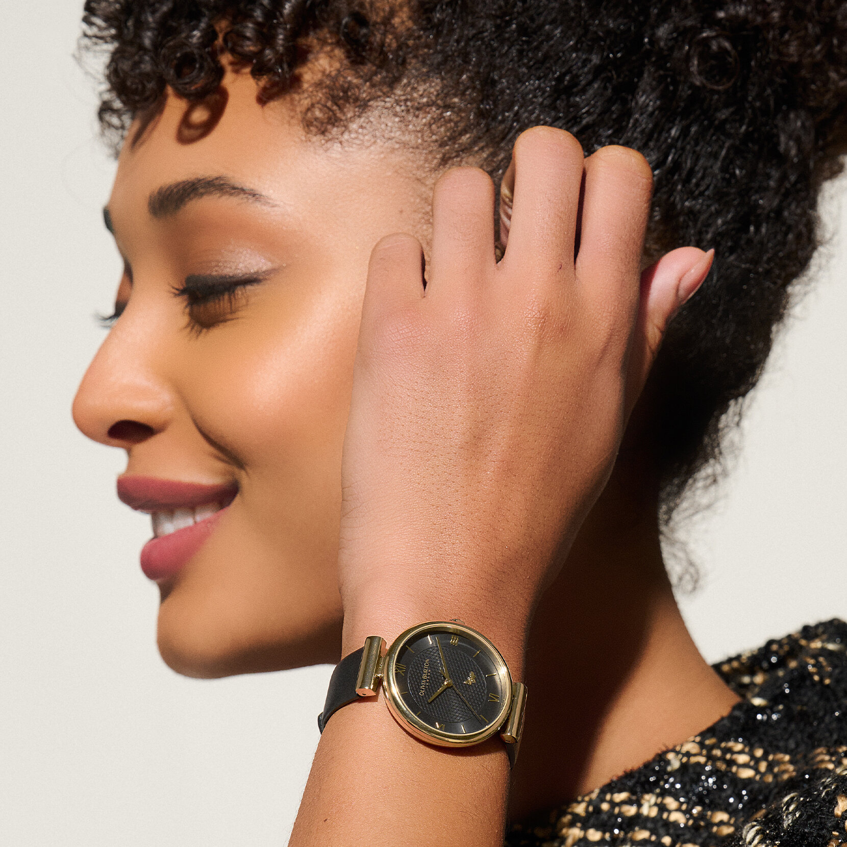 36mm Minima Bee T-Bar Gold & Black Leather Strap Watch