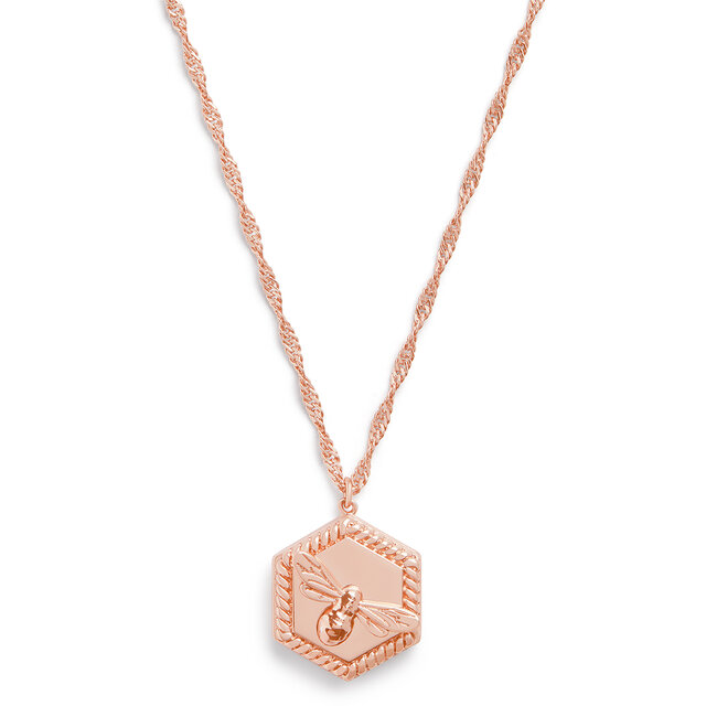 Collier Lucky Bee à médaillon or rose