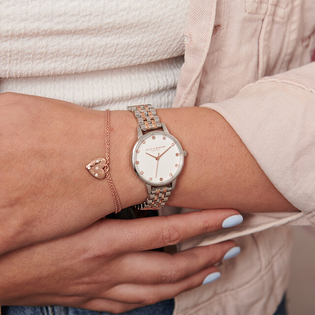 Coffret-cadeau montre Classic à cadran Midi argent et or rose et bracelet Classic Heart