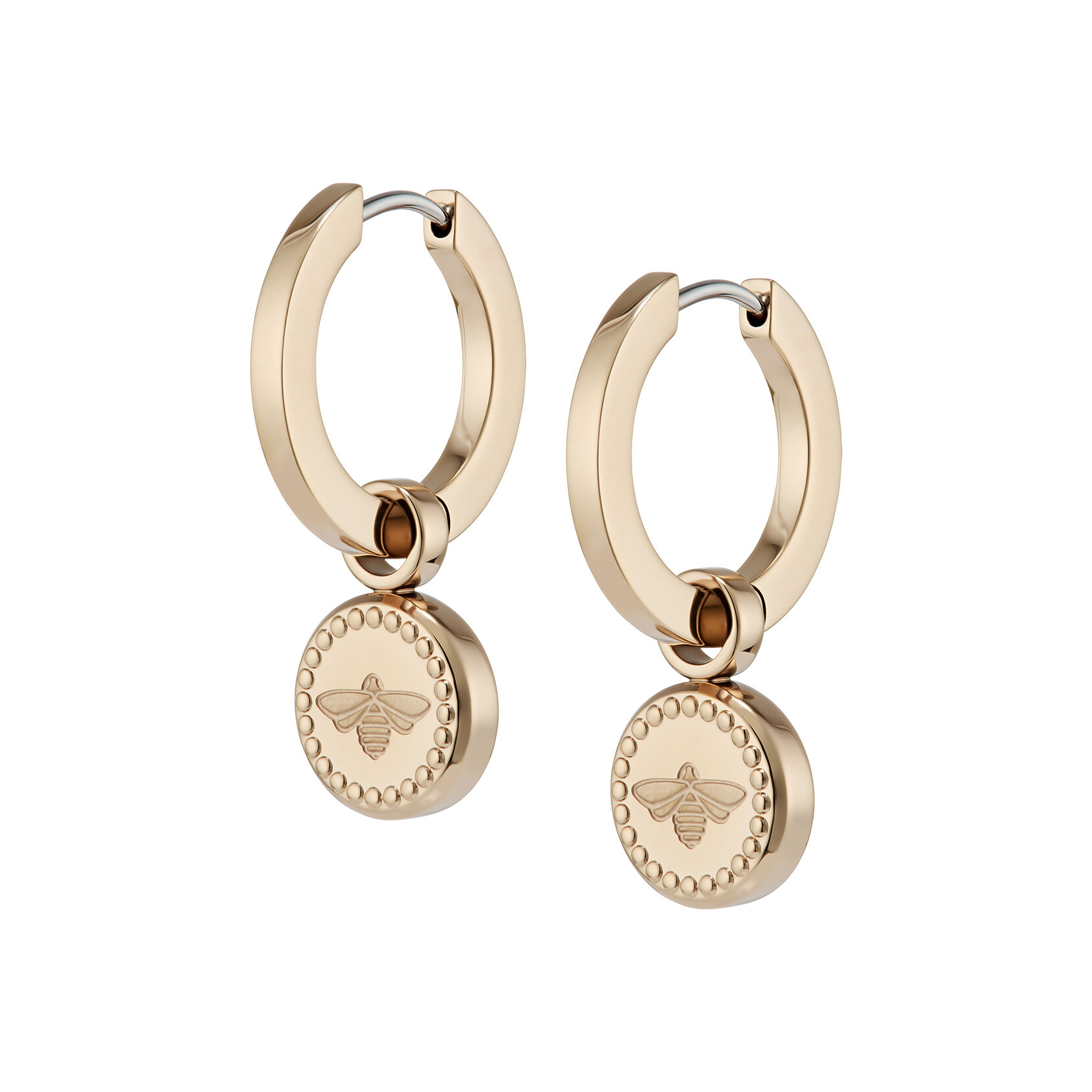 Boucles d'oreilles Créoles Charms Abeille Plaqué Or Rose