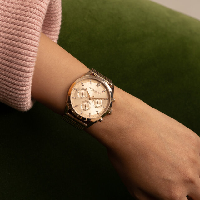 38mm City Classic Multifunction Carnation Gold Bracelet Watch
