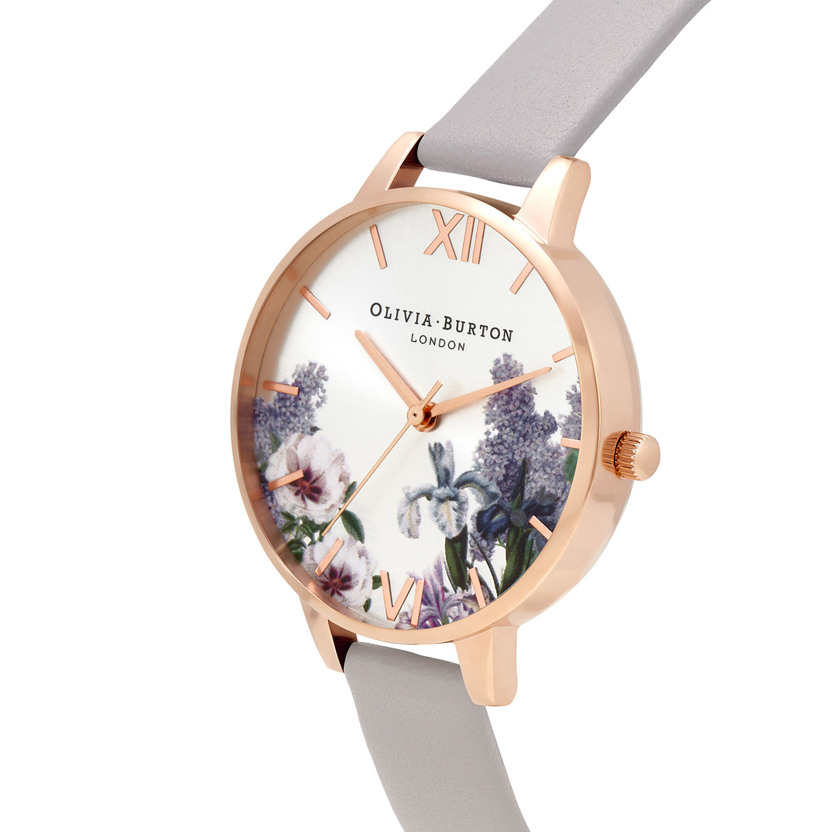 34mm Rose Gold & Grey Leather Strap Watch