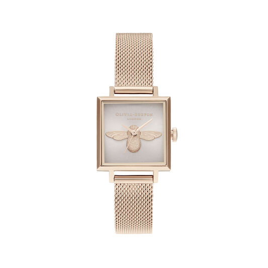 3D Bee Square Dial Blush Sunray & Pale Rose Gold