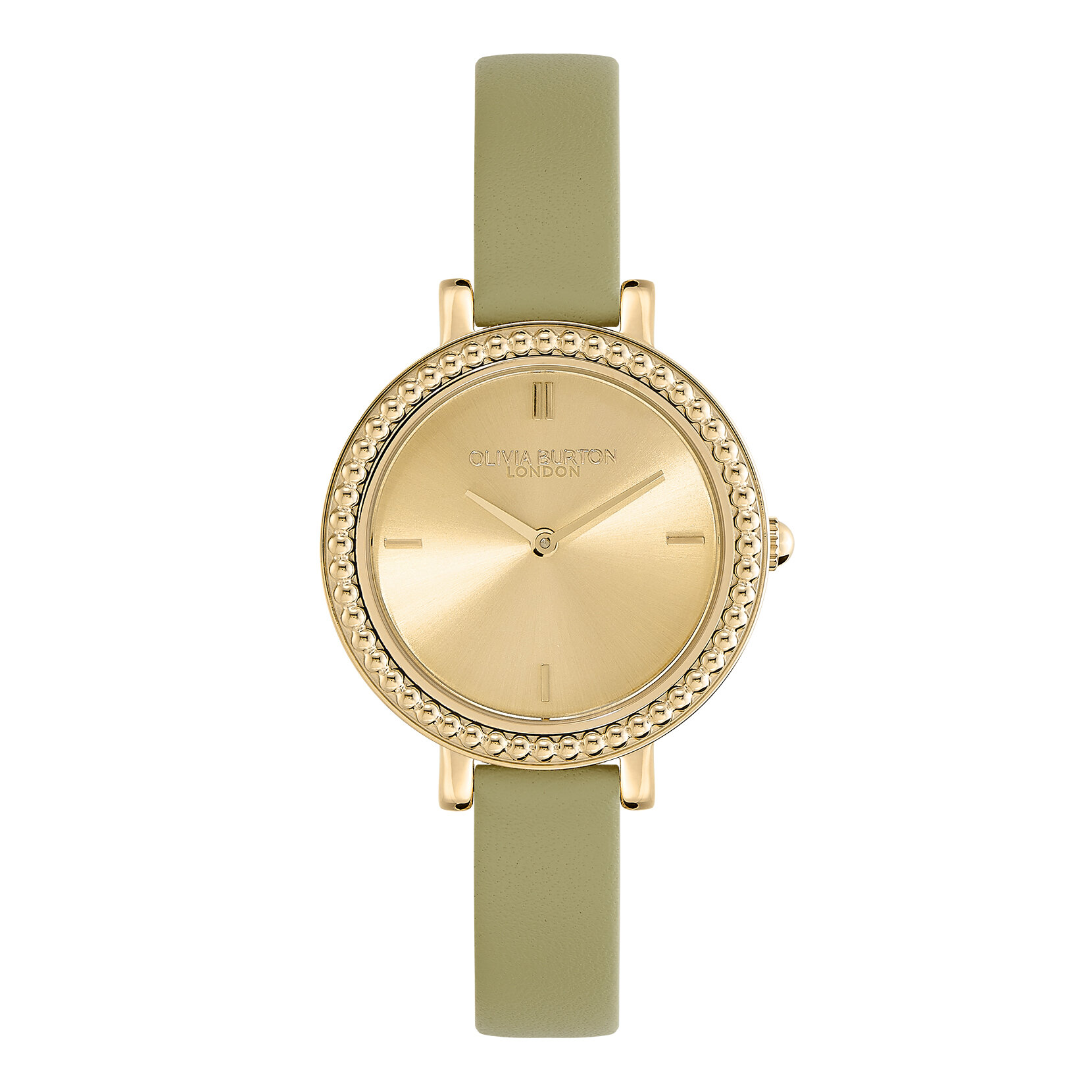 30mm Vintage Bead Gold & Sage Green Leather Strap Watch