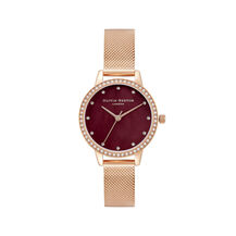 30mm Burgundy & Rose Gold Mesh Watch