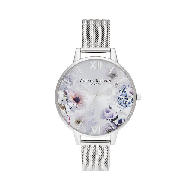 Grand cadran Sunlight Florals et bracelet milanais argent