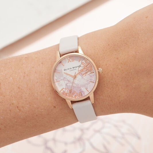 Abstract Florals 30mm Rose Gold & Blush Leather Strap Watch