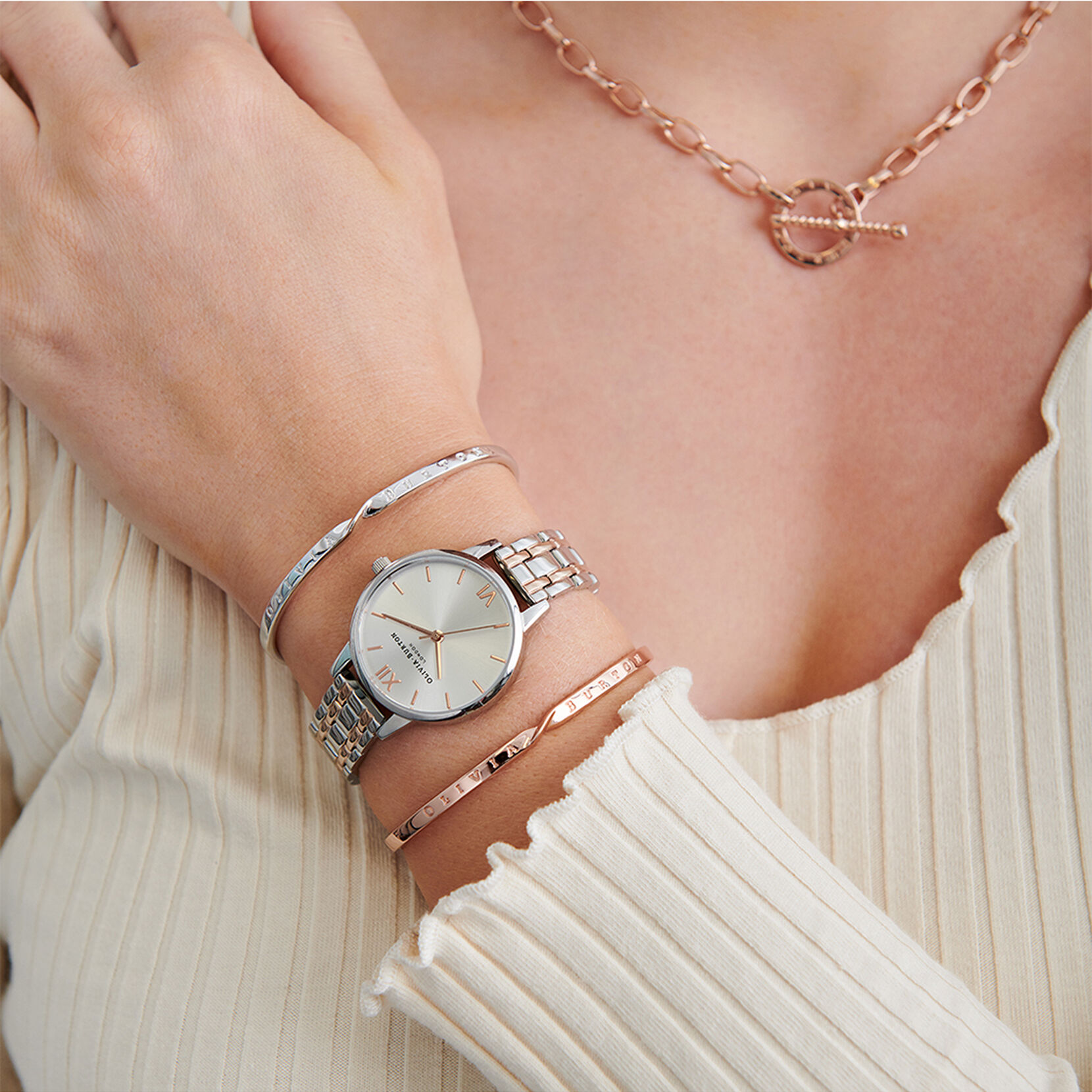30mm Silver & Carnation Gold Bracelet Watch