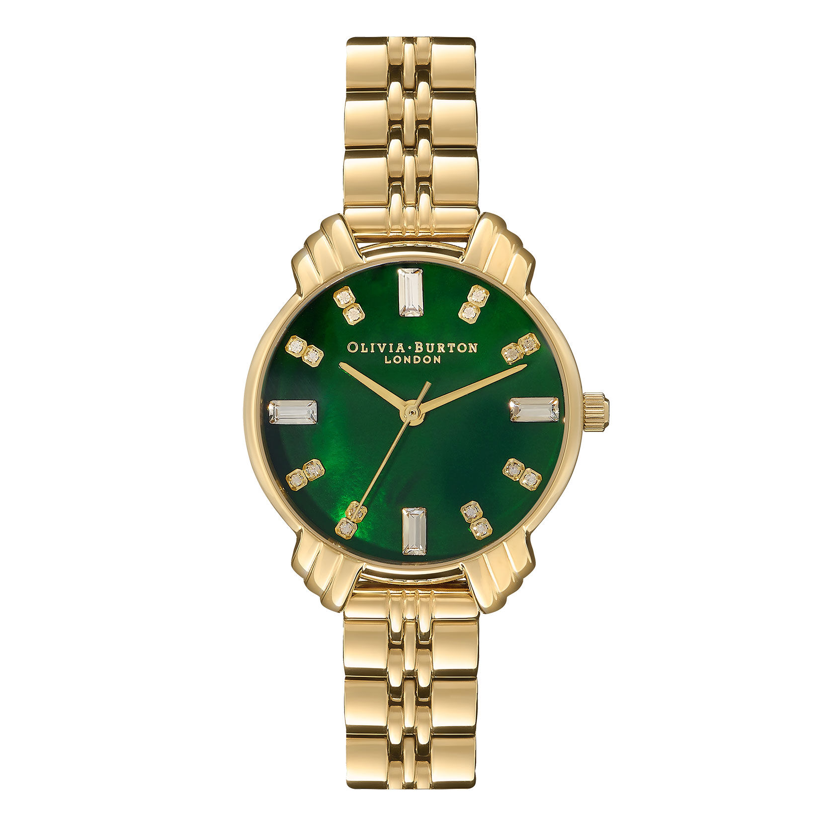Montre Art déco à cadran midi vert émeraude et bracelet or