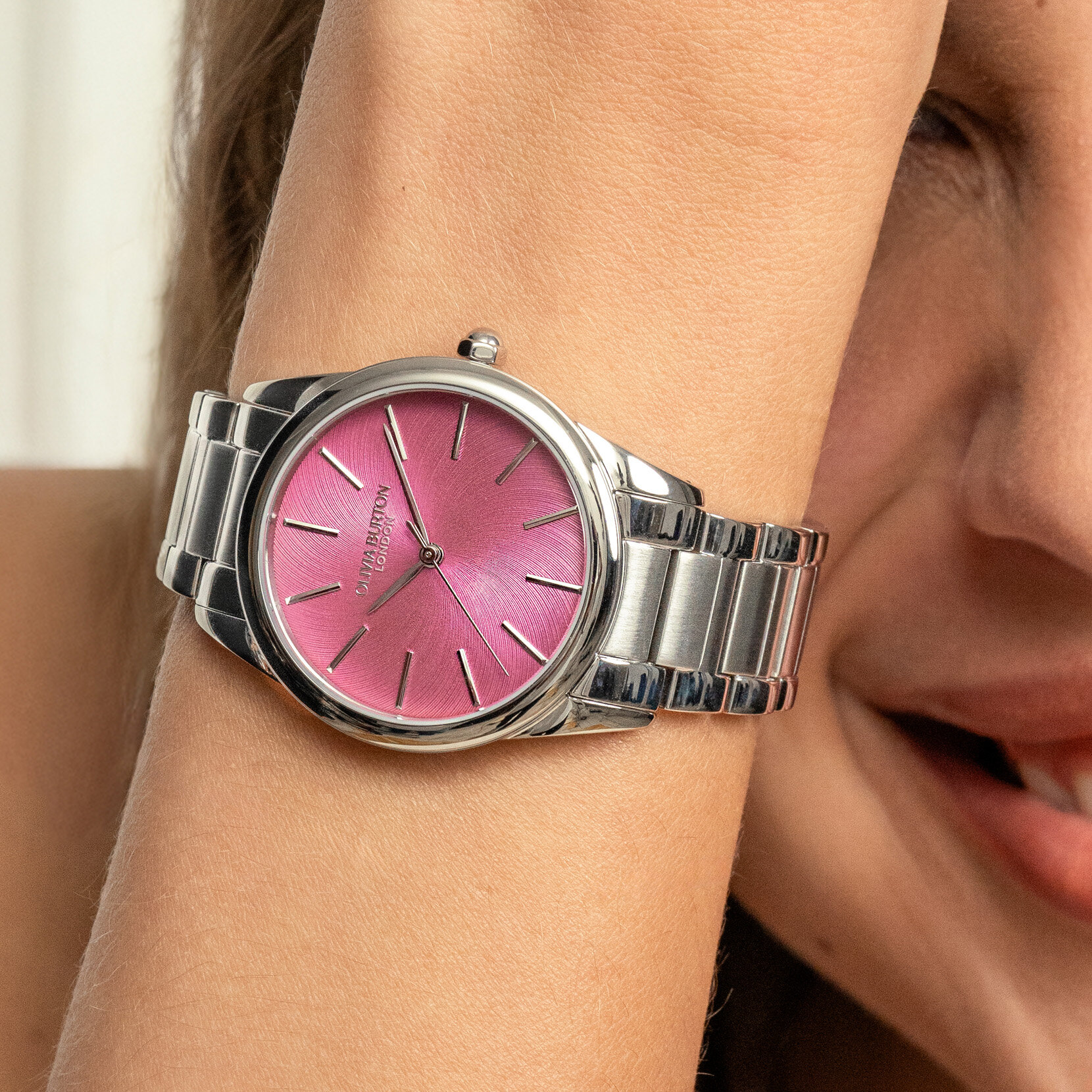 Montre Glowful Rose Crush & Bracelet Argenté 34mm
