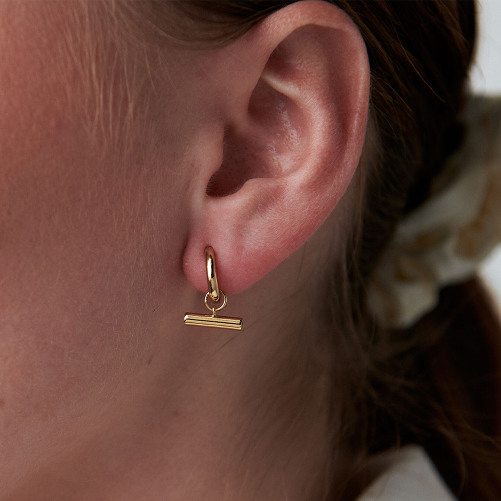 Gold Tbar Huggie Hoops