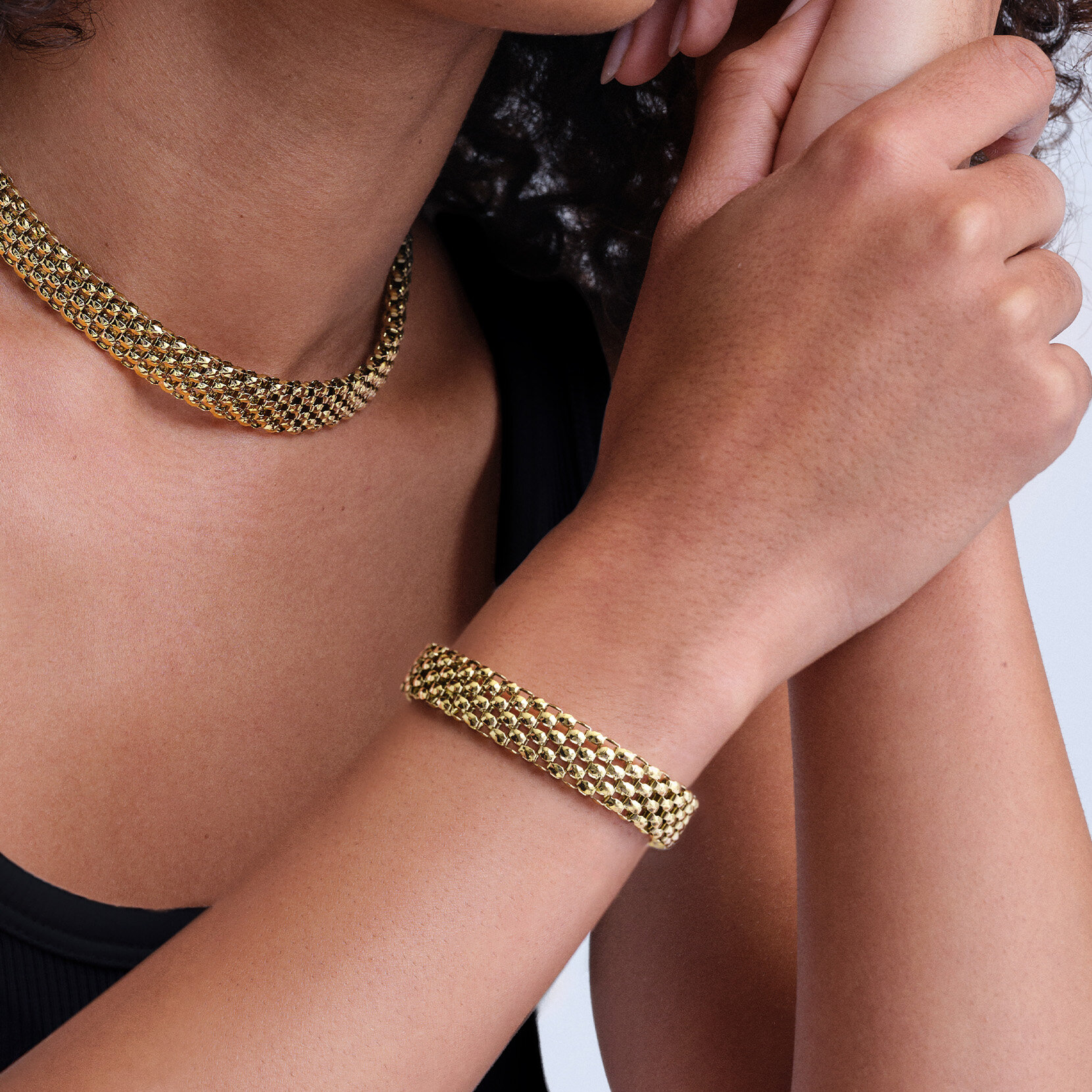 Chequerboard Link Gold Plated Bracelet