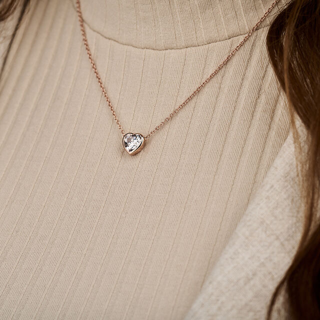 Classic Crystal Heart Necklace Rose Gold