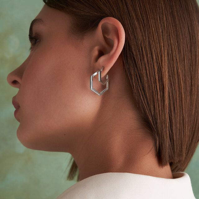 Honeycomb Silver Tone Small Hoop Earrings
