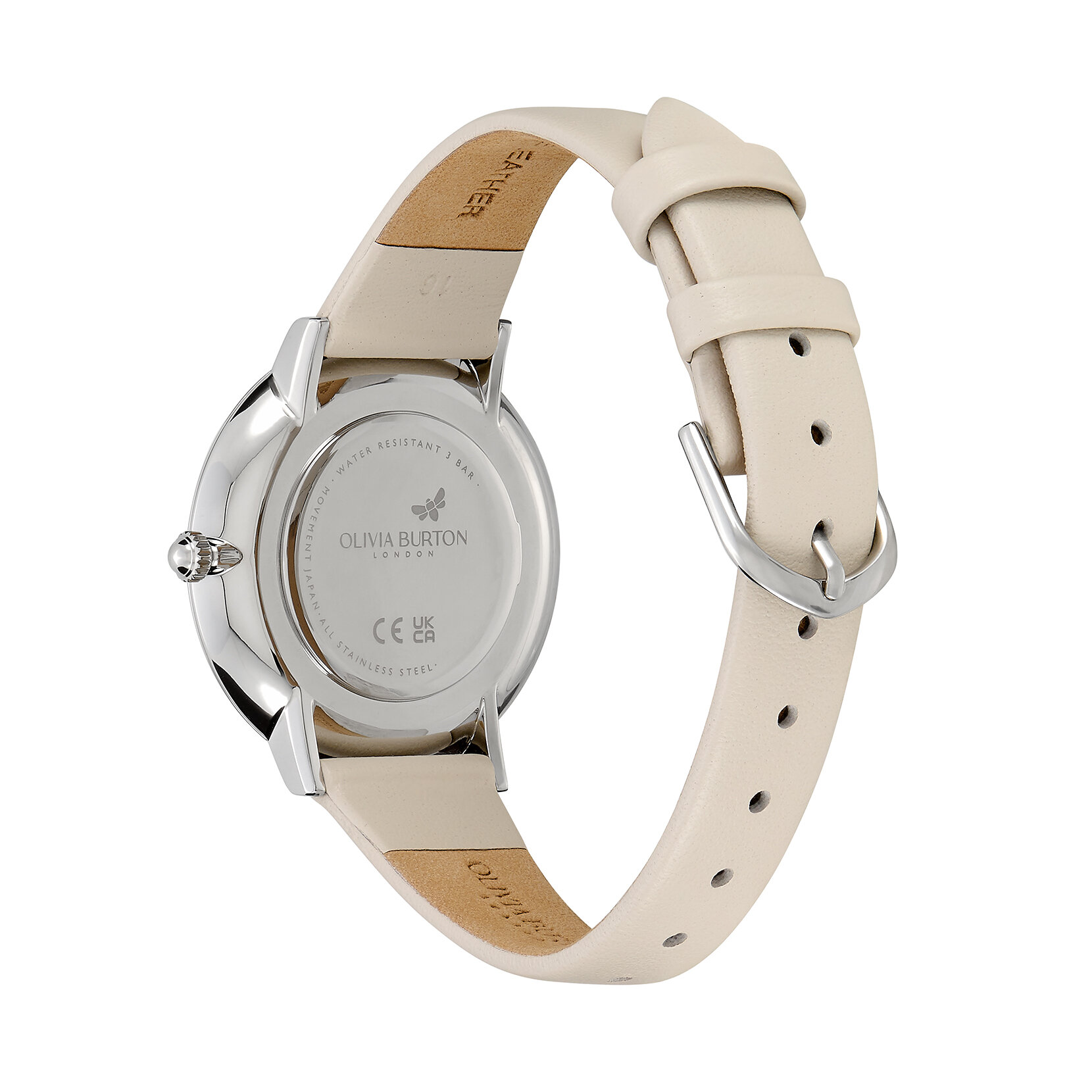 Montre Floral Blooms ultra fine avec bracelet en cuir Argent et Perle antique 35 mm