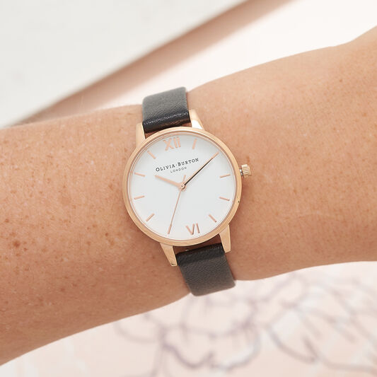 White Dial Midi Black & Rose Gold Watch