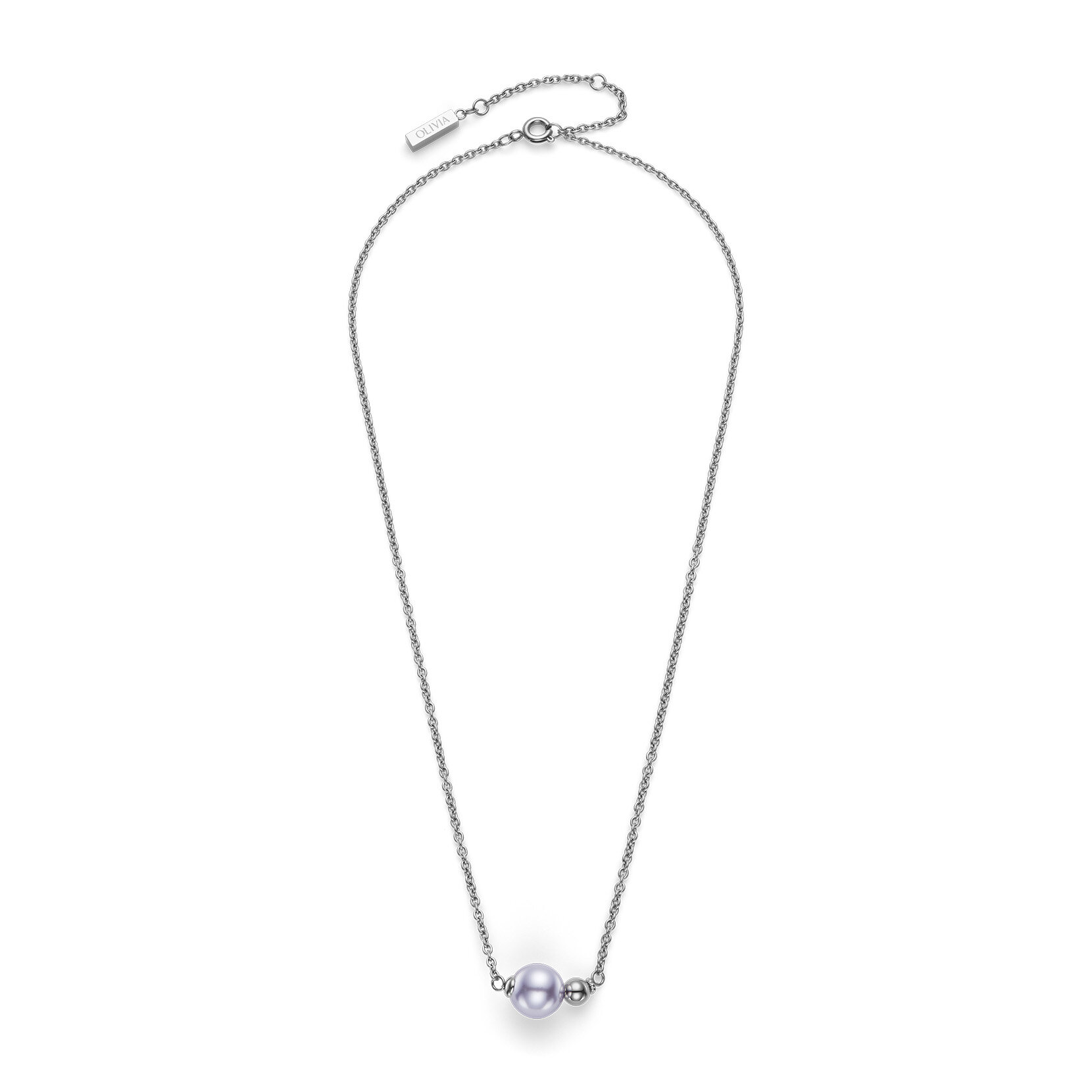 Modern Lavender Pearl Silver Tone Necklace