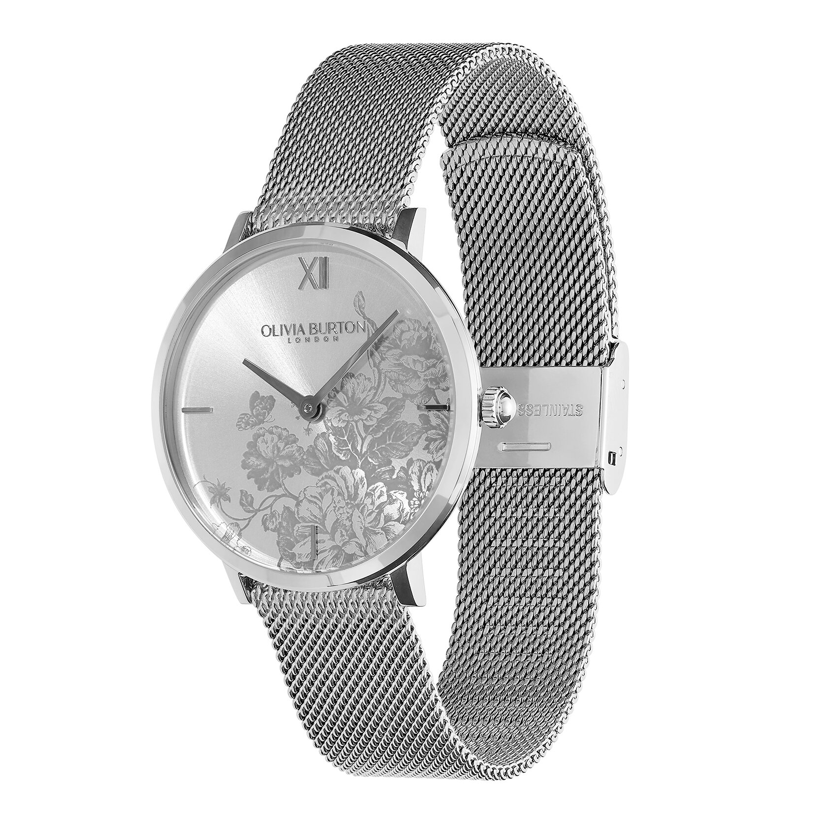 Montre Floral Blooms ultra fine avec bracelet en Argent milanais 35 mm