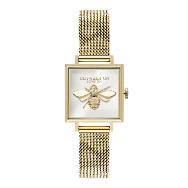 Montre maille Lucky Bee 23mm blanche et or