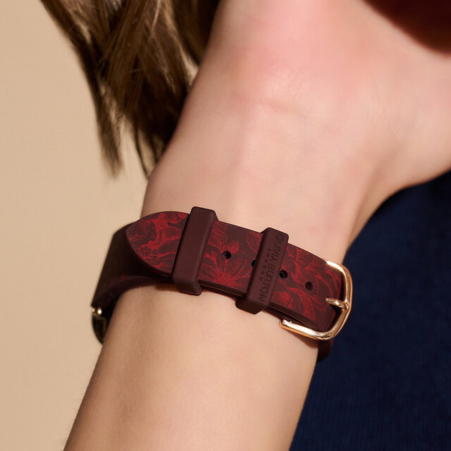 Ox Blood with Cranberry Floral Print Silicone Strap