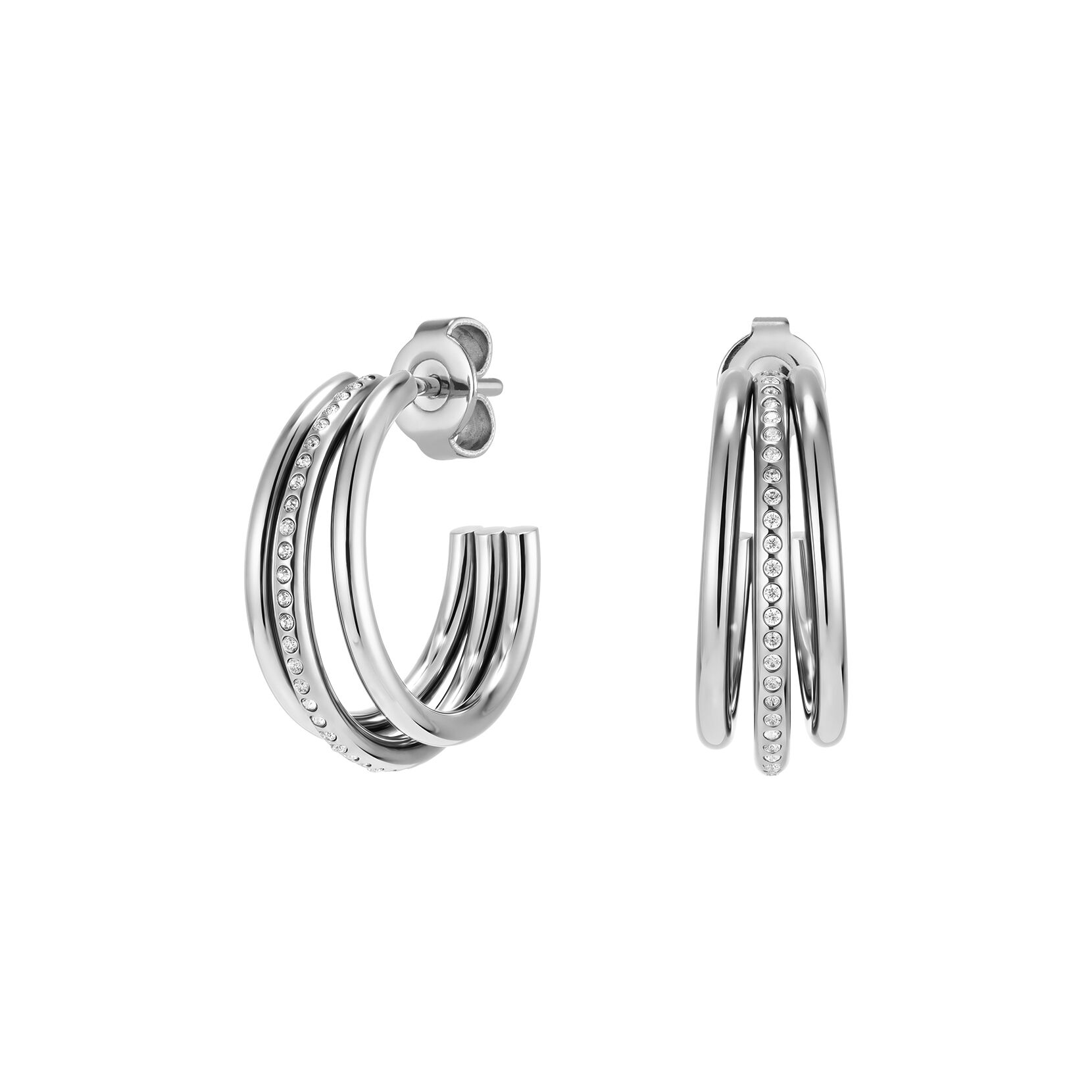 Trend Edition Ever Stacked Claw Silver Tone Hoop Earrings Olivia Burton London