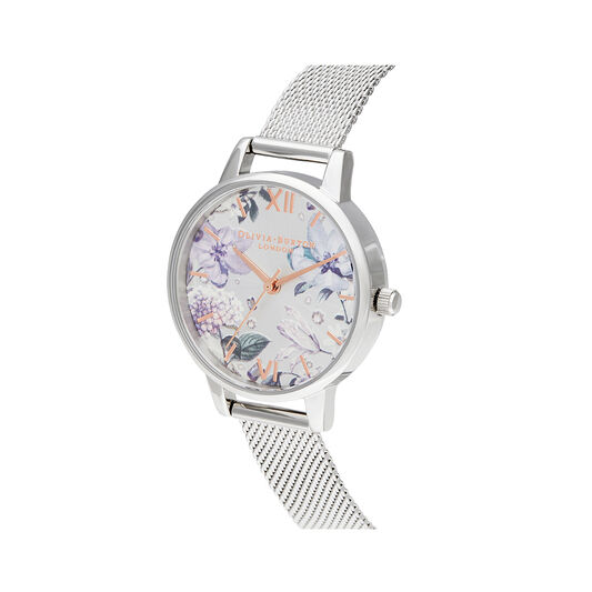 Bejewelled Florals Silver Mesh Watch