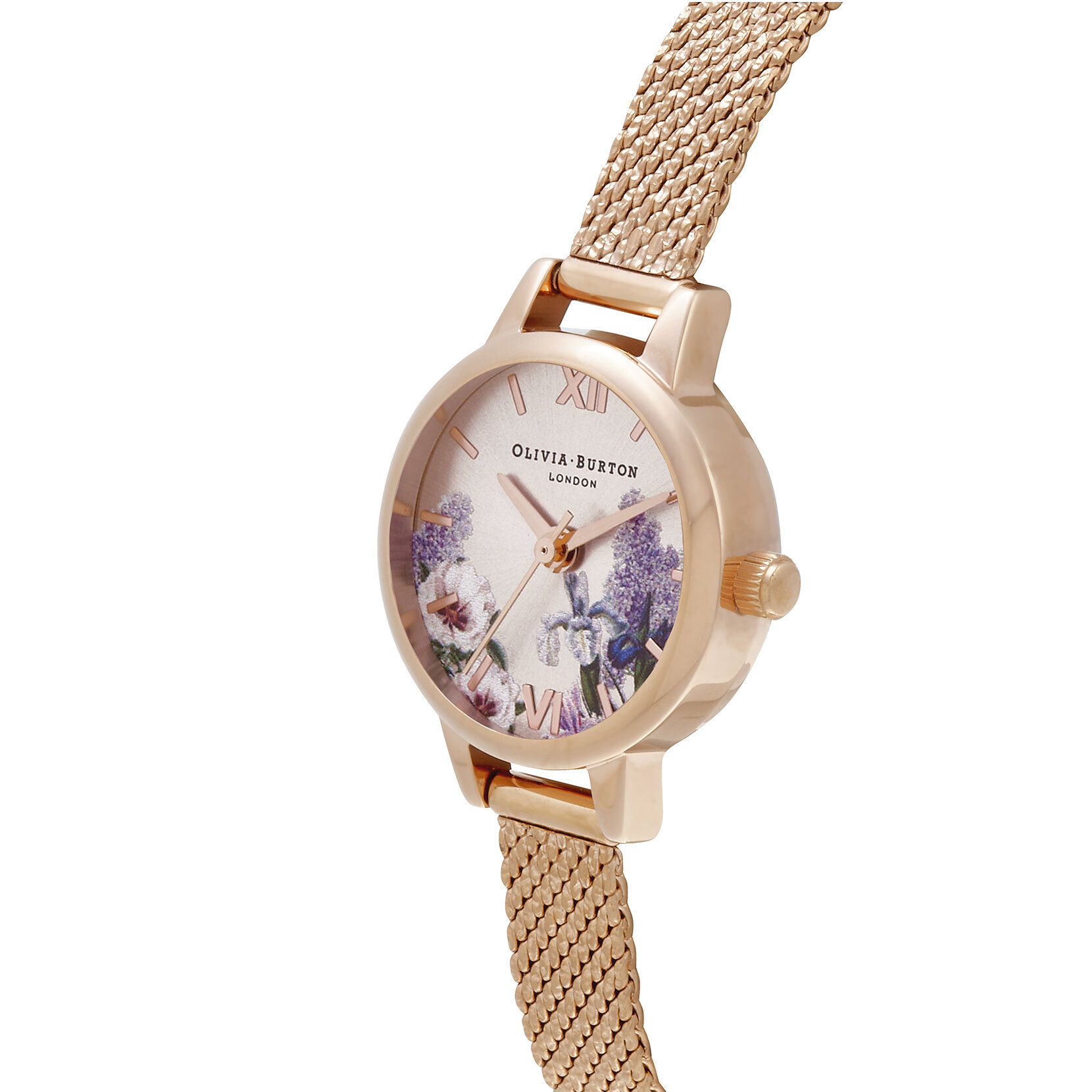 Montre Secret Garden à cadran Mini et bracelet milanais parme et or rose