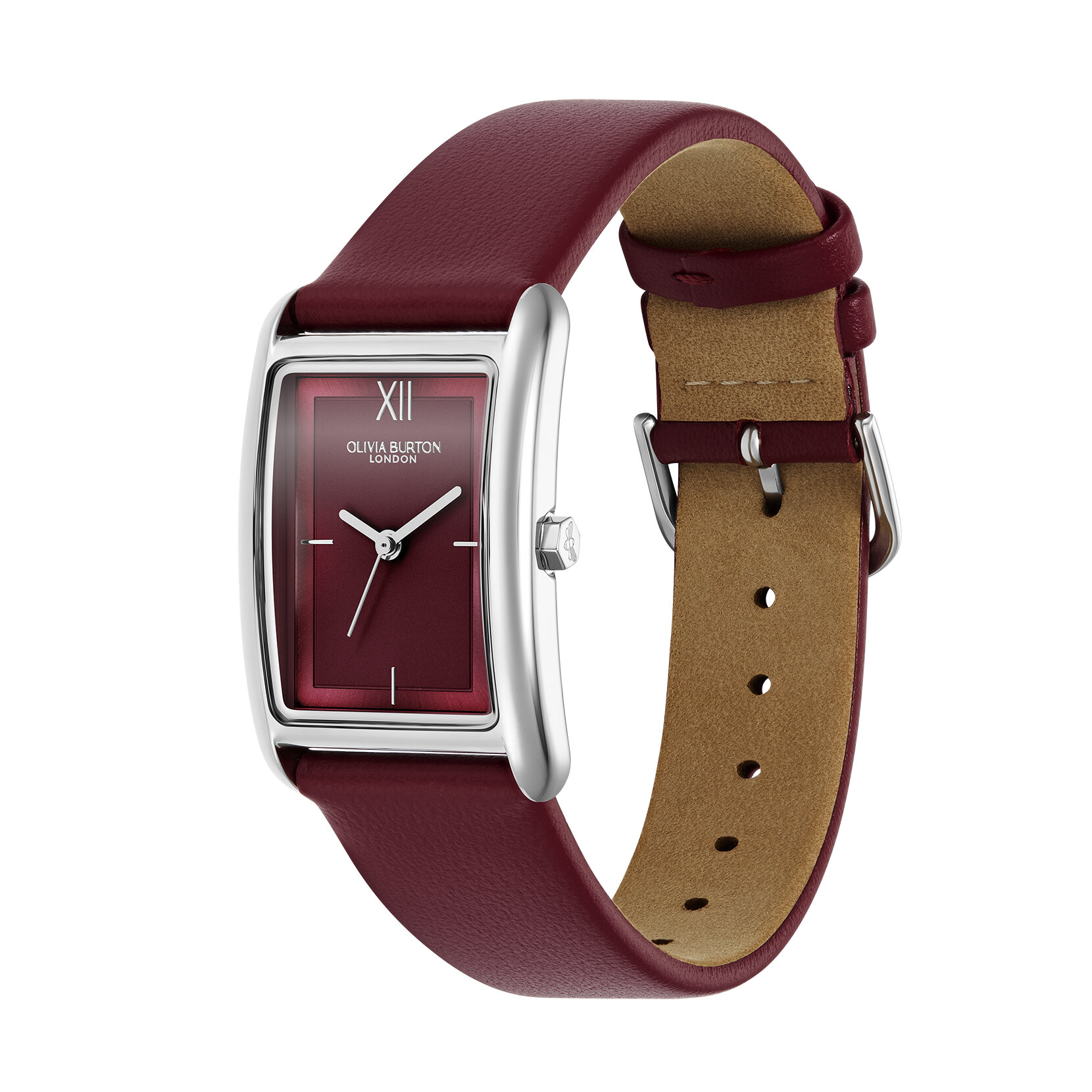 Bracelet de Montre en Cuire Grove 23mm Argent & Canneberge